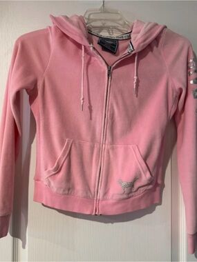 Vintage Y2K PINK Victoria's Secret Light Pink Zip-Up Hoodie Jacket